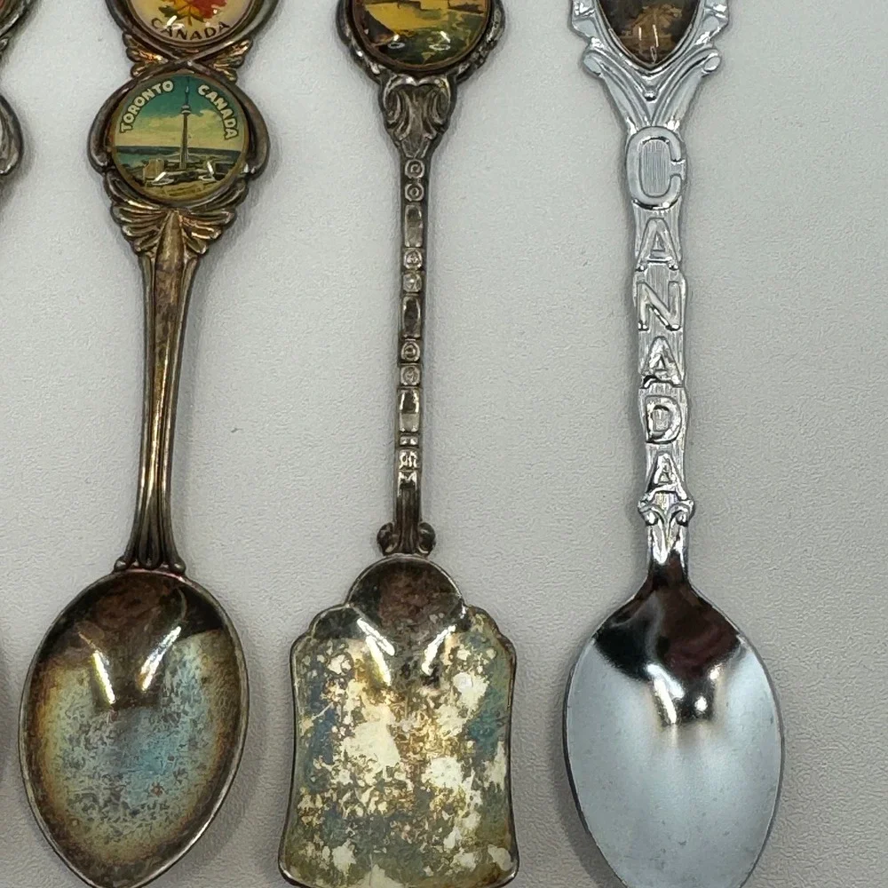 Vtg Canada Souvenir Spoon Lot 4 Enamel Niagara Falls Toronto Banff Maple‎ Leaf